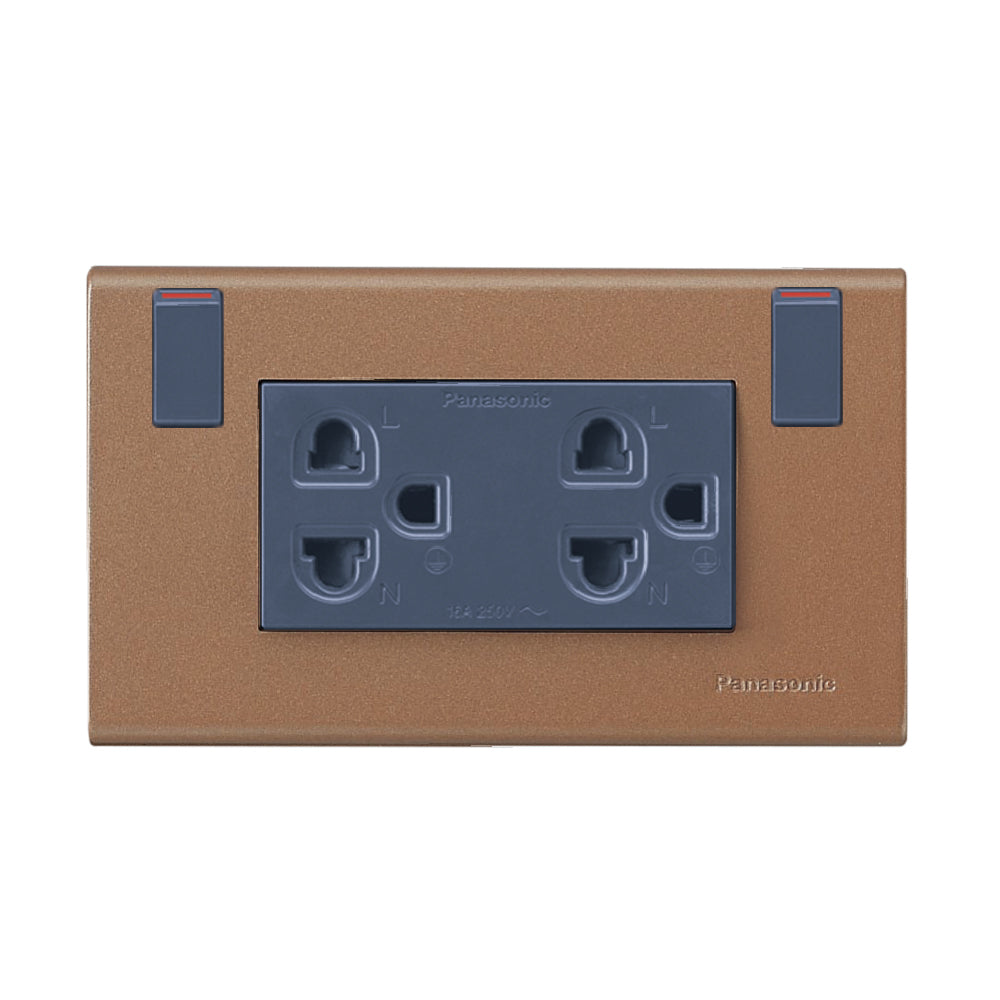 WEGP 1282 MF เต้ารับคู่ (ติดผนัง) เสียบขากลมแบน มีกราวด์และม่านนิรภัยพร้อมสวิตช์ควบคุม