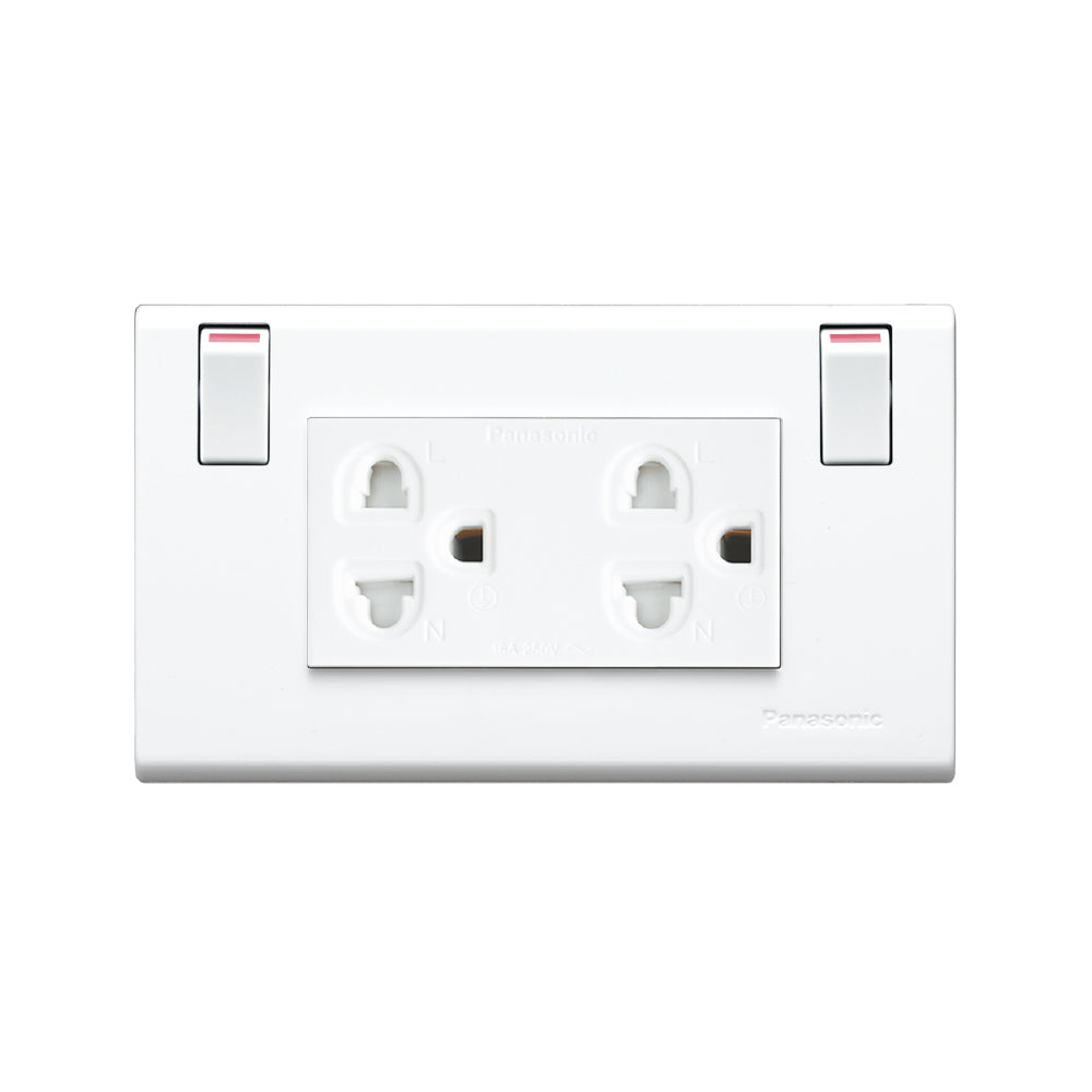 WEGP 1282 เต้ารับคู่ (ติดผนัง) เสียบขากลมแบน มีกราวด์และม่านนิรภัยพร้อมสวิตช์ควบคุม