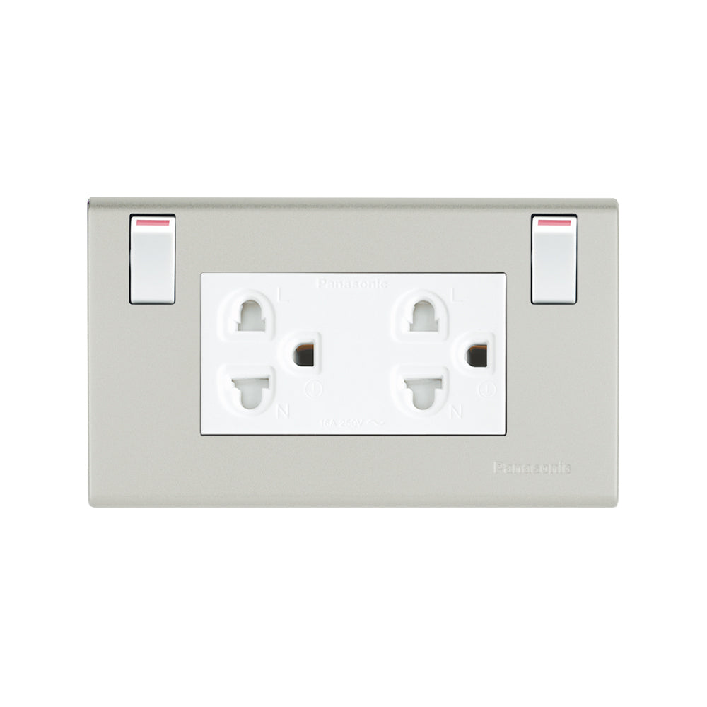 WEGP 1282 MWZ เต้ารับคู่ (ติดผนัง) เสียบขากลมแบน มีกราวด์และม่านนิรภัยพร้อมสวิตช์ควบคุม