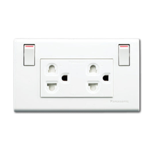 WEGP1282 เต้ารับคู่ (ติดผนัง)เสียบขากลมแบน มีกราวด์และม่านนิรภัยพร้อมสวิตช์ควบคุม