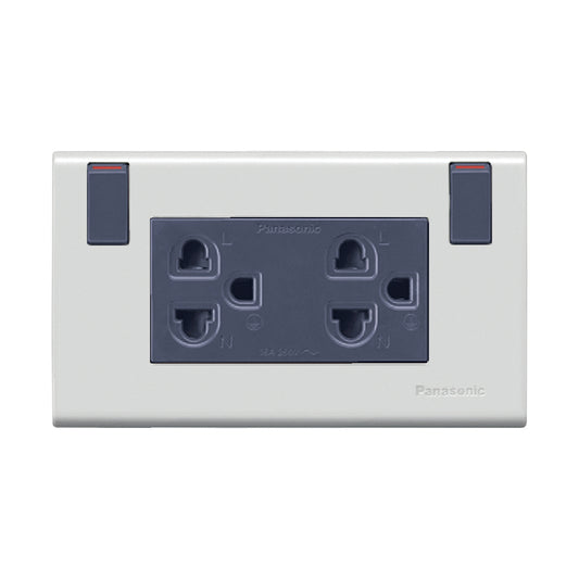 WEGP 1282 MWZ เต้ารับคู่ (ติดผนัง) เสียบขากลมแบน มีกราวด์และม่านนิรภัยพร้อมสวิตช์ควบคุม