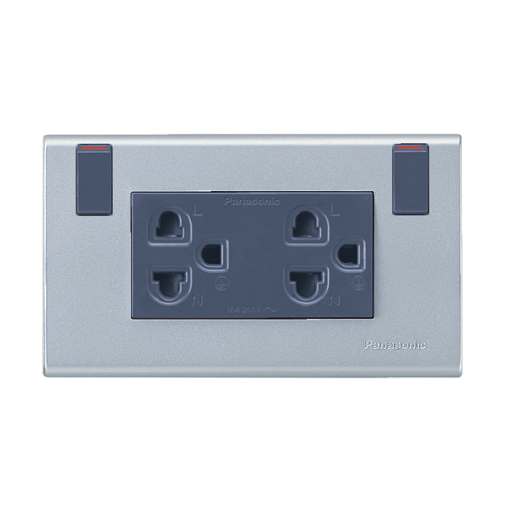 WEGP 1282 MW เต้ารับคู่ (ติดผนัง) เสียบขากลมแบน มีกราวด์และม่านนิรภัยพร้อมสวิตช์ควบคุม