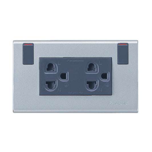 WEGP 1282 MW เต้ารับคู่ (ติดผนัง) เสียบขากลมแบน มีกราวด์และม่านนิรภัยพร้อมสวิตช์ควบคุม