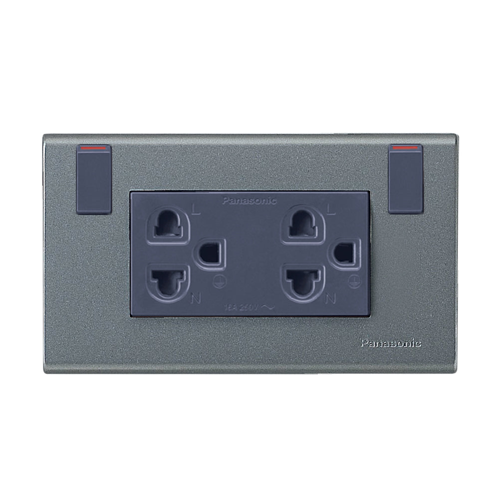 WEGP 1282 MH เต้ารับคู่ (ติดผนัง) เสียบขากลมแบน มีกราวด์และม่านนิรภัยพร้อมสวิตช์ควบคุม