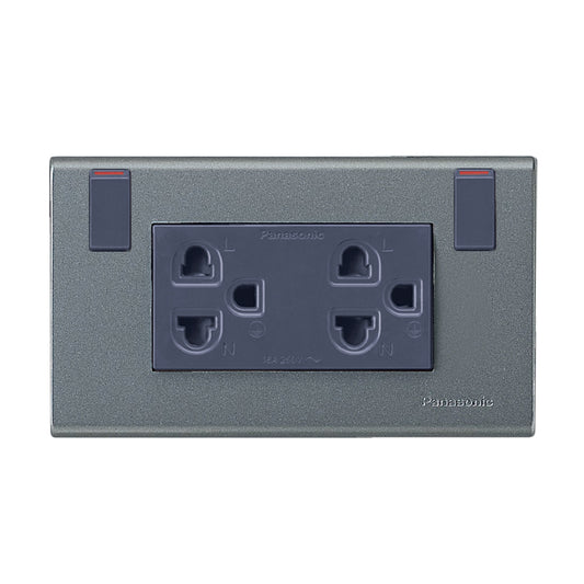 WEGP 1282 MH เต้ารับคู่ (ติดผนัง) เสียบขากลมแบน มีกราวด์และม่านนิรภัยพร้อมสวิตช์ควบคุม