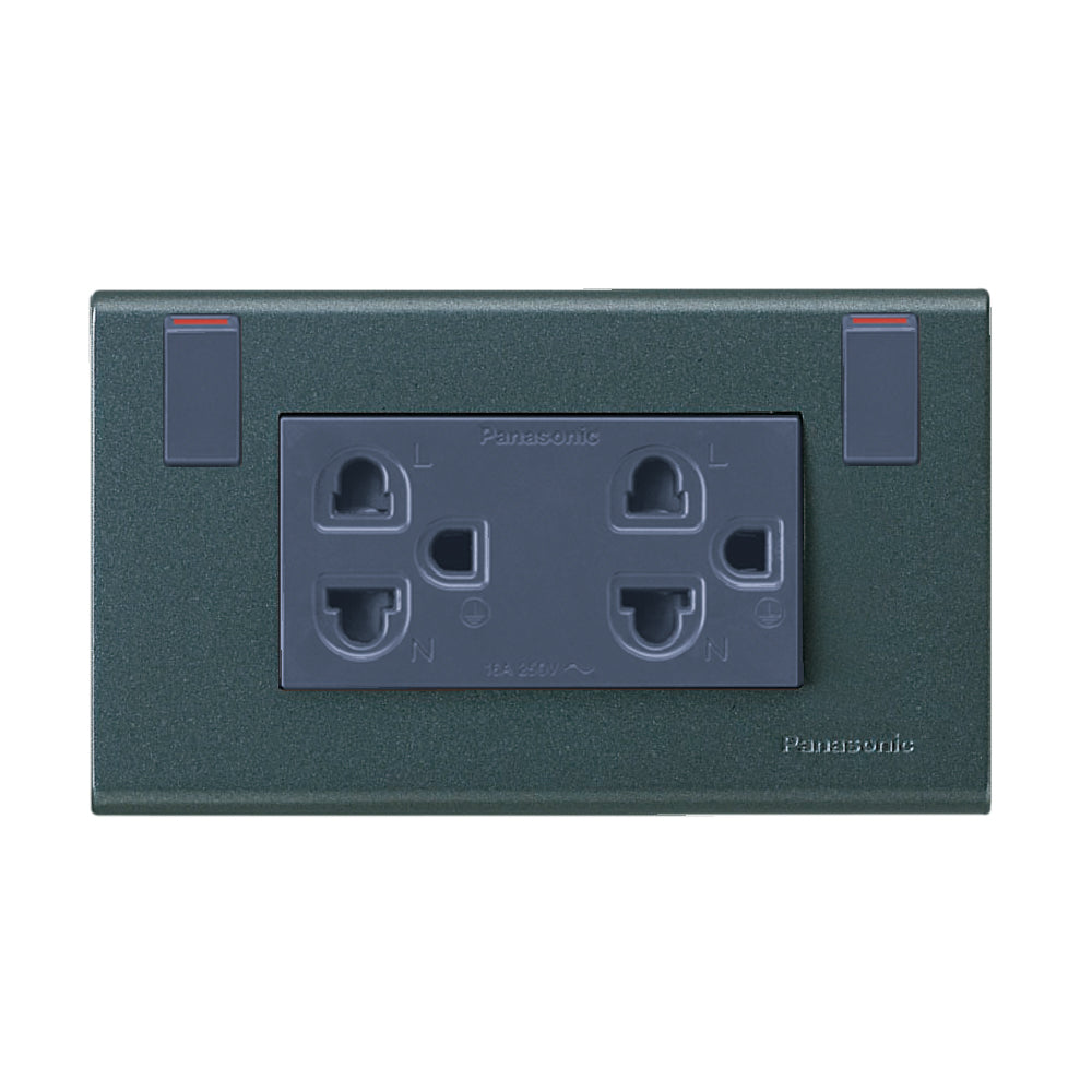 WEGP 1282 MB เต้ารับคู่ (ติดผนัง) เสียบขากลมแบน มีกราวด์และม่านนิรภัยพร้อมสวิตช์ควบคุม