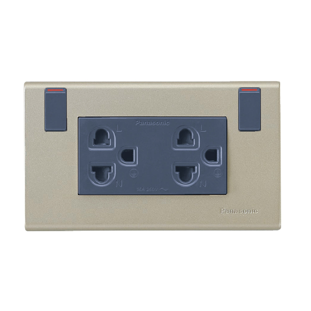 WEGP 1282 MY เต้ารับคู่ (ติดผนัง) เสียบขากลมแบน มีกราวด์และม่านนิรภัยพร้อมสวิตช์ควบคุม