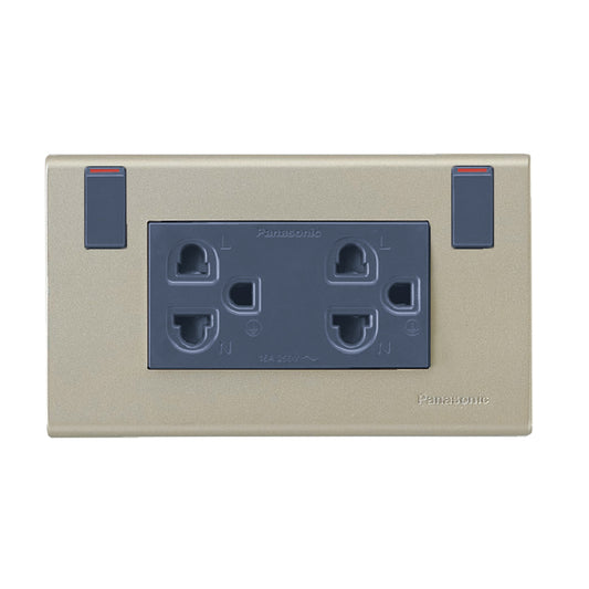 WEGP 1282 MY เต้ารับคู่ (ติดผนัง) เสียบขากลมแบน มีกราวด์และม่านนิรภัยพร้อมสวิตช์ควบคุม