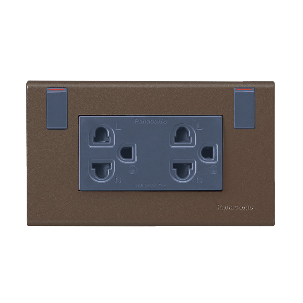 WEGP 1282 MA เต้ารับคู่ (ติดผนัง) เสียบขากลมแบน มีกราวด์และม่านนิรภัยพร้อมสวิตช์ควบคุม