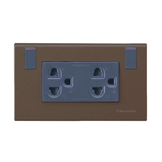 WEGP 1282 MA เต้ารับคู่ (ติดผนัง) เสียบขากลมแบน มีกราวด์และม่านนิรภัยพร้อมสวิตช์ควบคุม