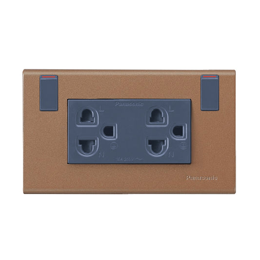 WEGP 1282 MF เต้ารับคู่ (ติดผนัง) เสียบขากลมแบน มีกราวด์และม่านนิรภัยพร้อมสวิตช์ควบคุม