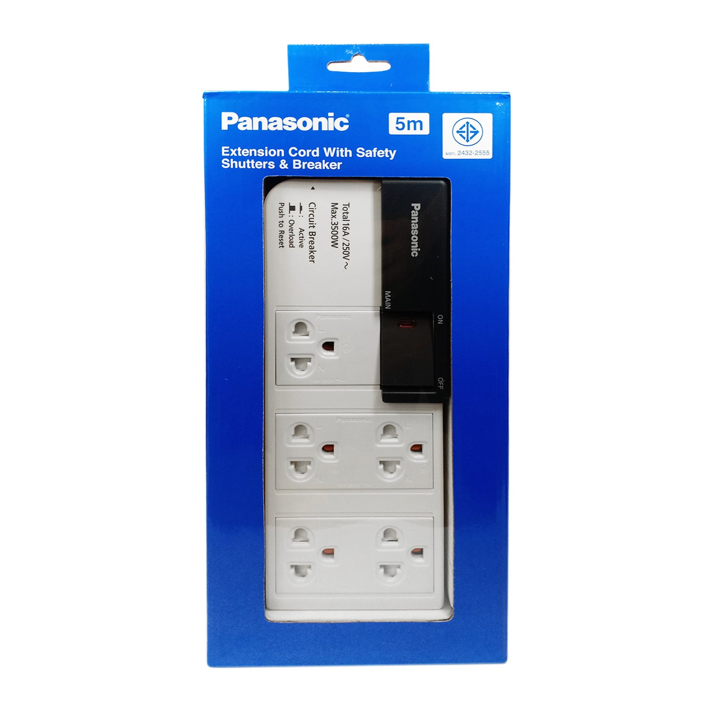 Panasonic ปลั๊กพ่วง พานาโซนิค 16A 3500W • 5 เต้ารับ • 1สวิตช์คุม