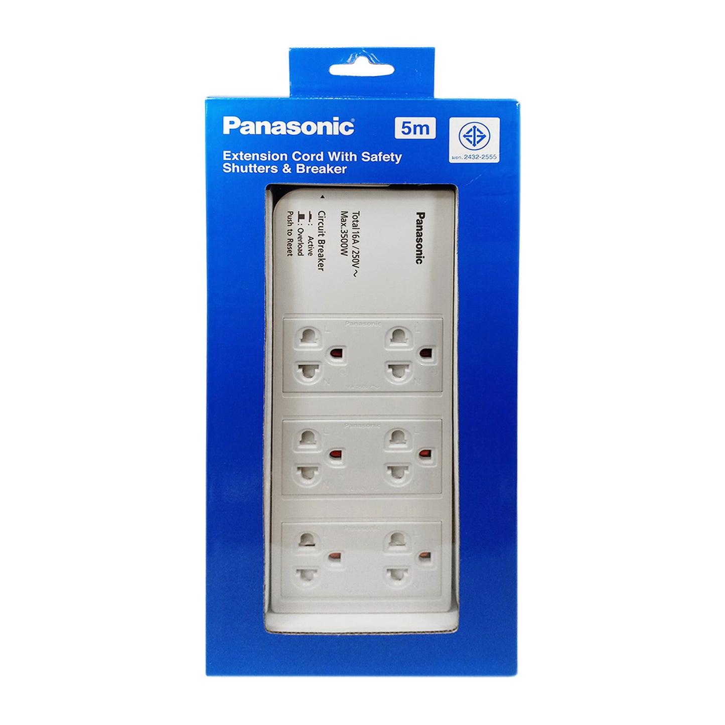 Panasonic ปลั๊กพ่วง พานาโซนิค 16A 3500W • 6 เต้ารับ • ไม่มีสวิตช์คุม