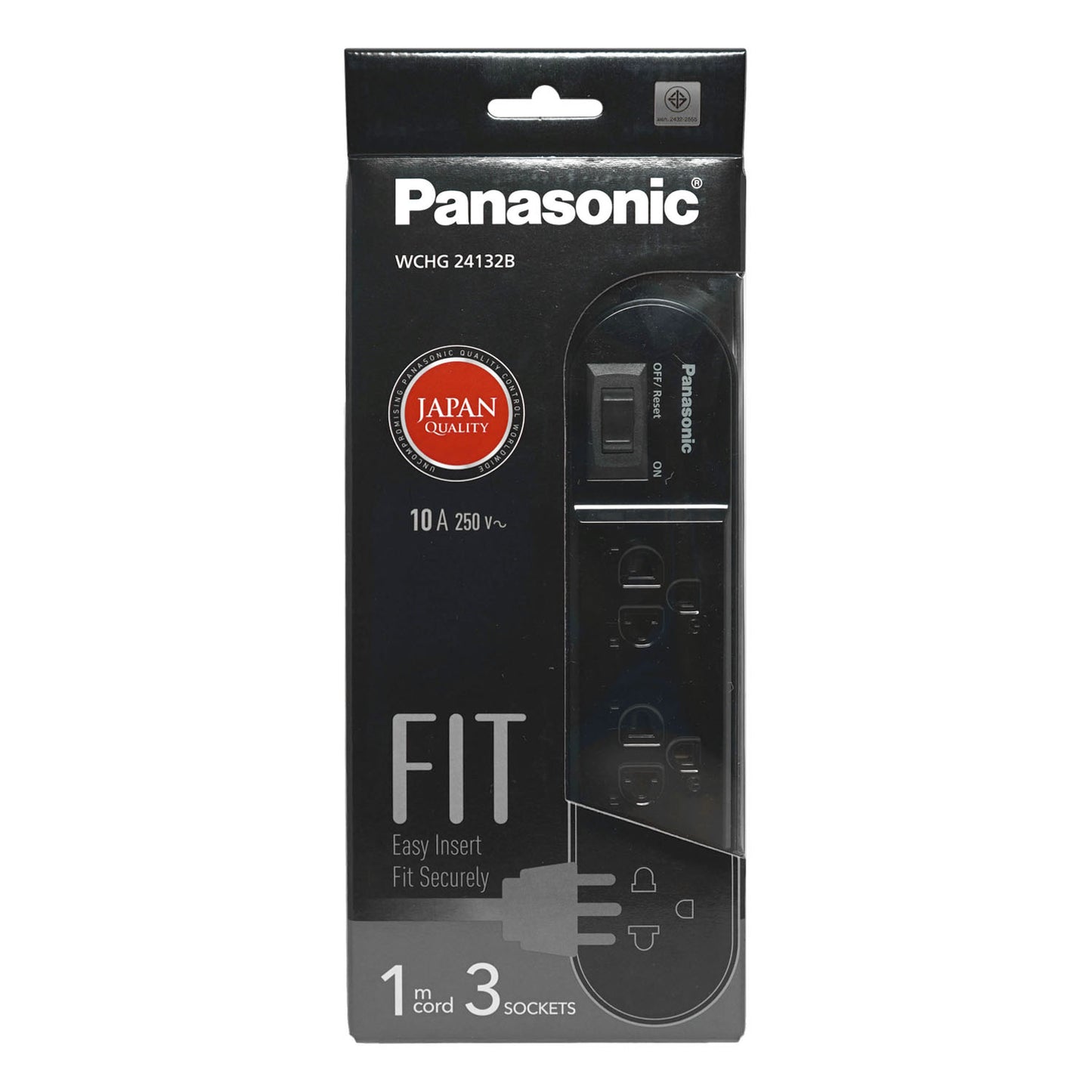 Panasonic ปลั๊กพ่วง PERFECT FIT ( สีดำ ) 3 เต้ารับ 1 สวิตช์คุมรวม