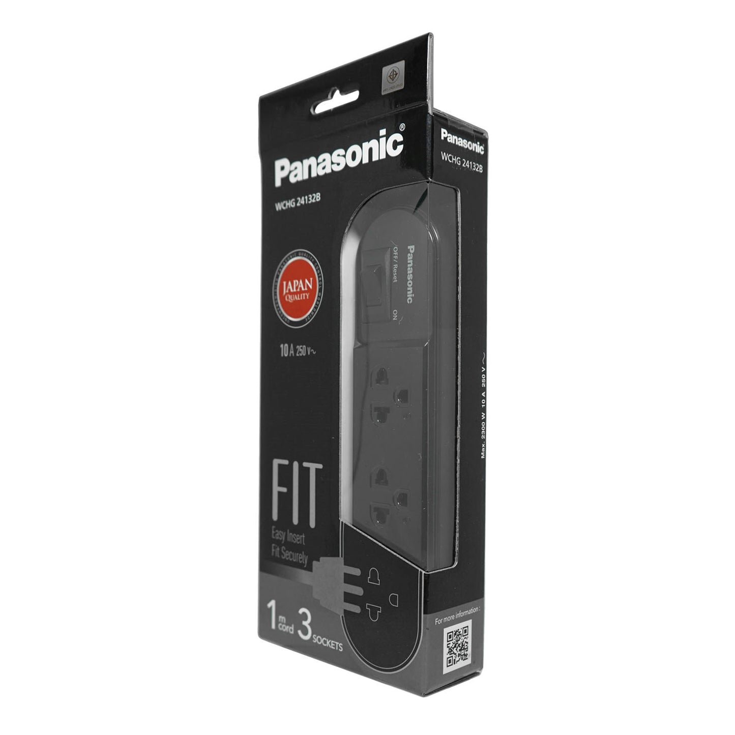 Panasonic ปลั๊กพ่วง PERFECT FIT ( สีดำ ) 3 เต้ารับ 1 สวิตช์คุมรวม