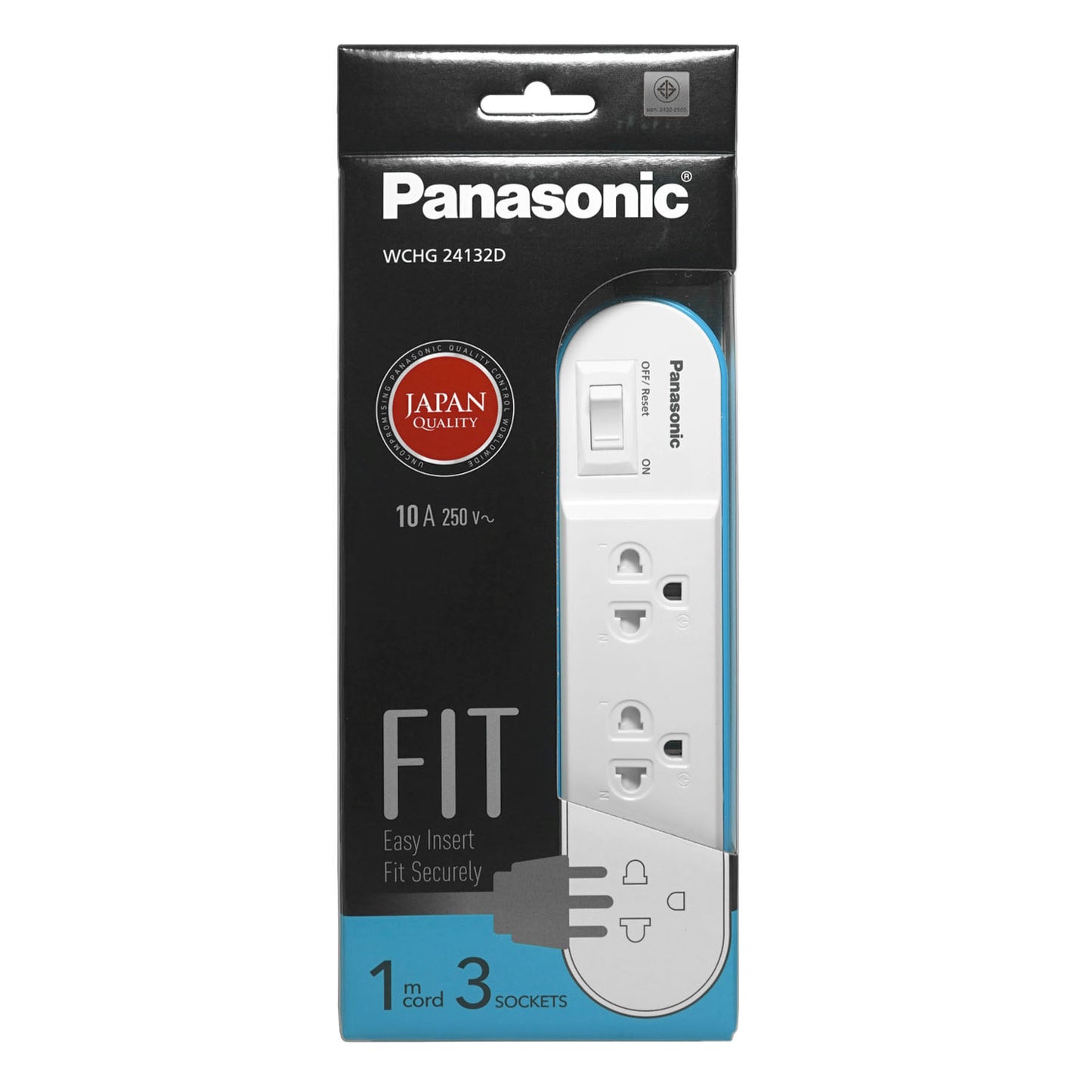 Panasonic ปลั๊กพ่วง PERFECT FIT ( สีฟ้า ) 3 เต้ารับ 1 สวิตช์คุมรวม