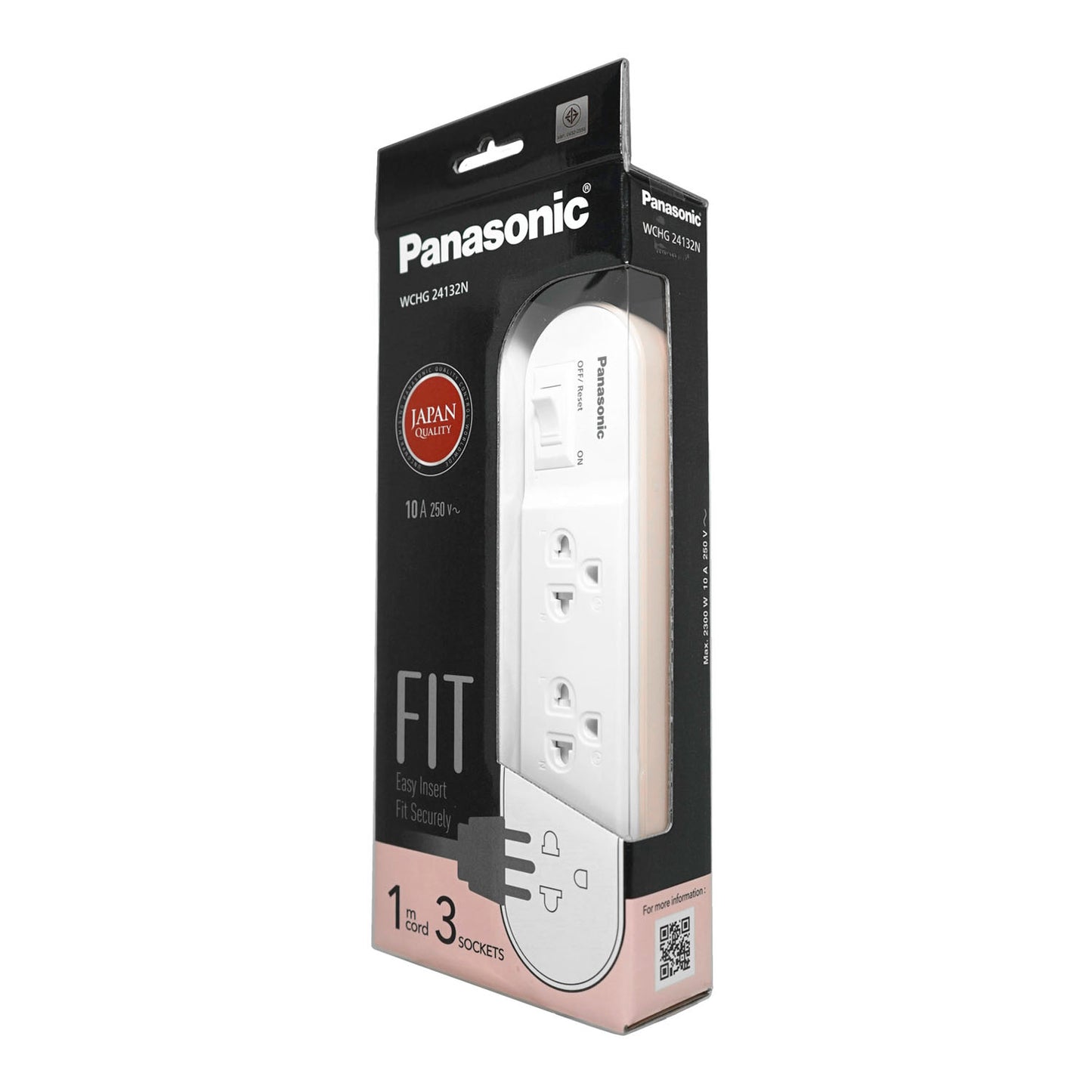 Panasonic ปลั๊กพ่วง PERFECT FIT ( สีชมพู ) 3 เต้ารับ 1 สวิตช์คุมรวม