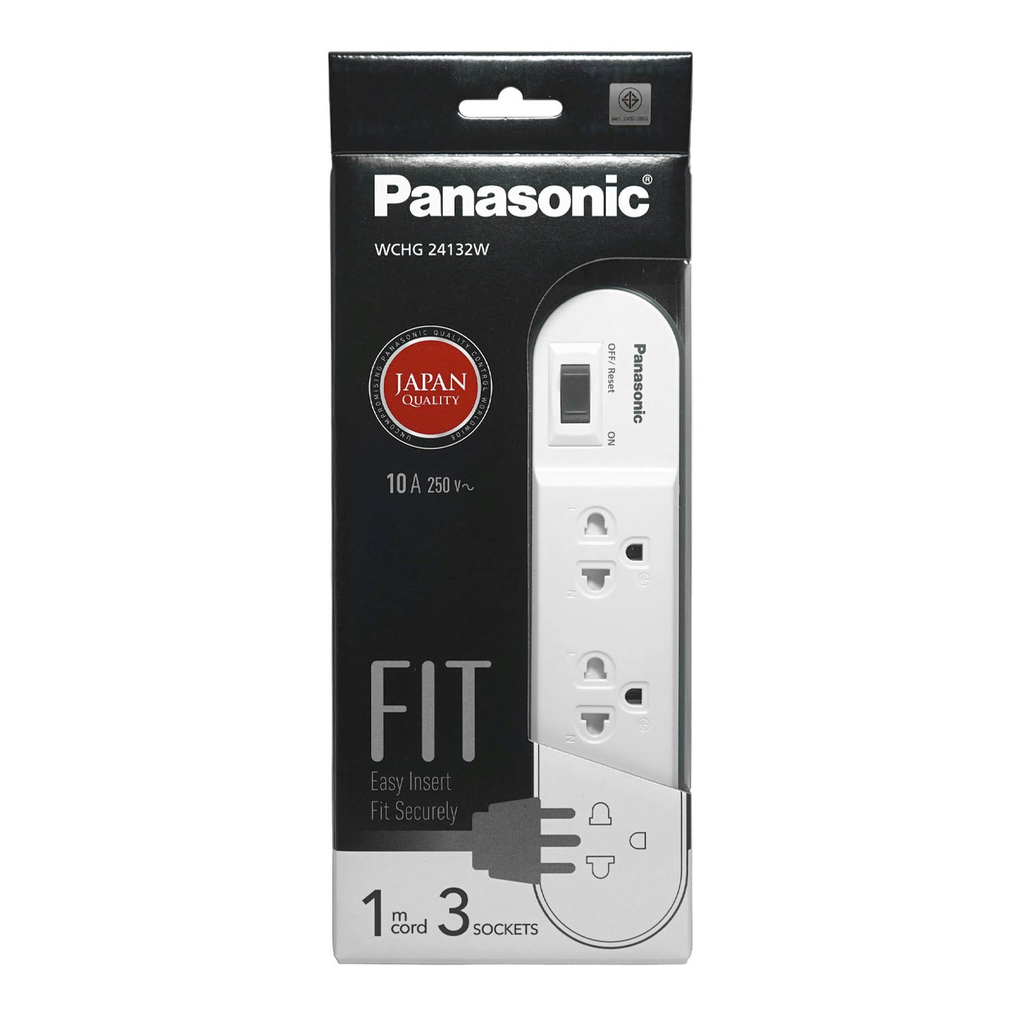 Panasonic ปลั๊กพ่วง PERFECT FIT ( สีขาว ) 3 เต้ารับ 1 สวิตช์คุมรวม