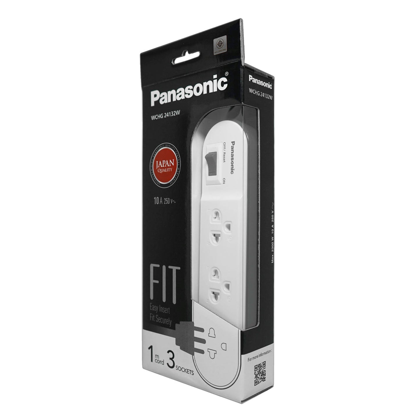 Panasonic ปลั๊กพ่วง PERFECT FIT ( สีขาว ) 3 เต้ารับ 1 สวิตช์คุมรวม