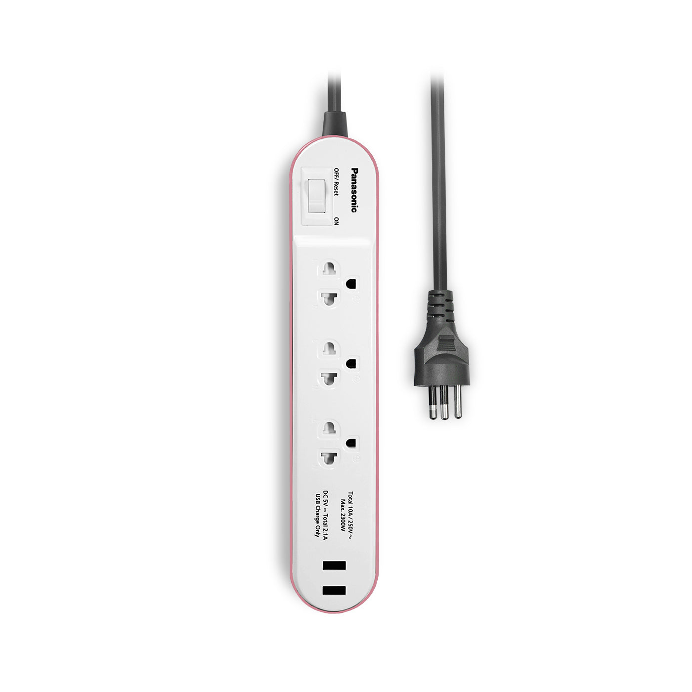 Panasonic ปลั๊กพ่วง PERFECT FIT USB 2 Port ( สีชมพู ) 3 เต้ารับ 1 สวิตช์คุมรวม