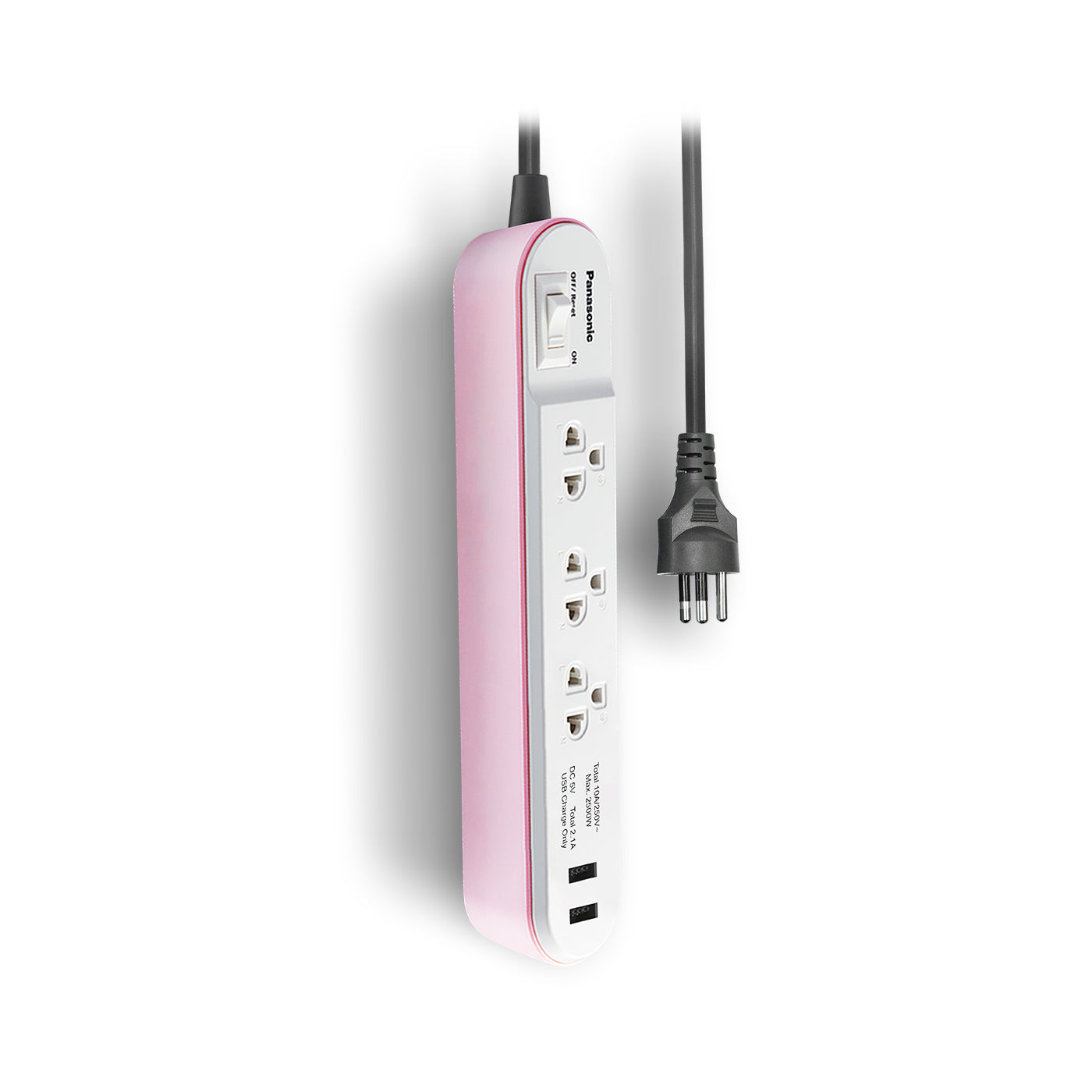 Panasonic ปลั๊กพ่วง PERFECT FIT USB 2 Port ( สีชมพู ) 3 เต้ารับ 1 สวิตช์คุมรวม