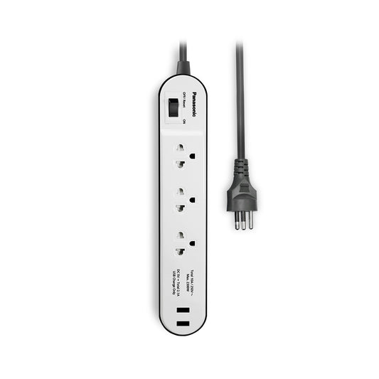 Panasonic ปลั๊กพ่วง PERFECT FIT USB 2 Port ( สีขาว ) 3 เต้ารับ 1 สวิตช์คุมรวม