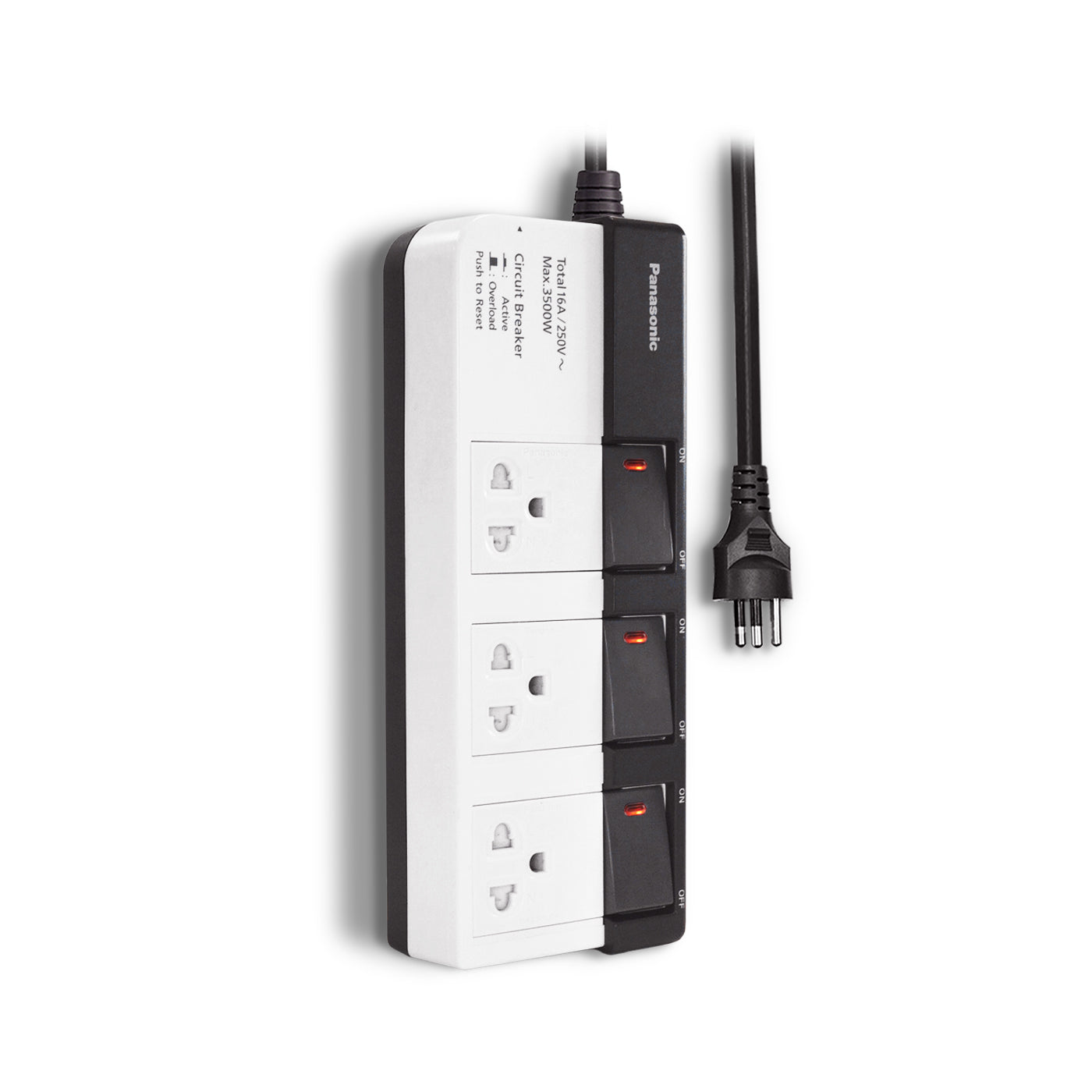 Panasonic ปลั๊กพ่วง พานาโซนิค 16A 3500W • 3 เต้ารับ • 3สวิตช์คุม