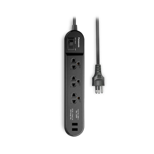 Panasonic ปลั๊กพ่วง PERFECT FIT USB 2 Port ( สีดำ ) 3 เต้ารับ 1 สวิตช์คุมรวม