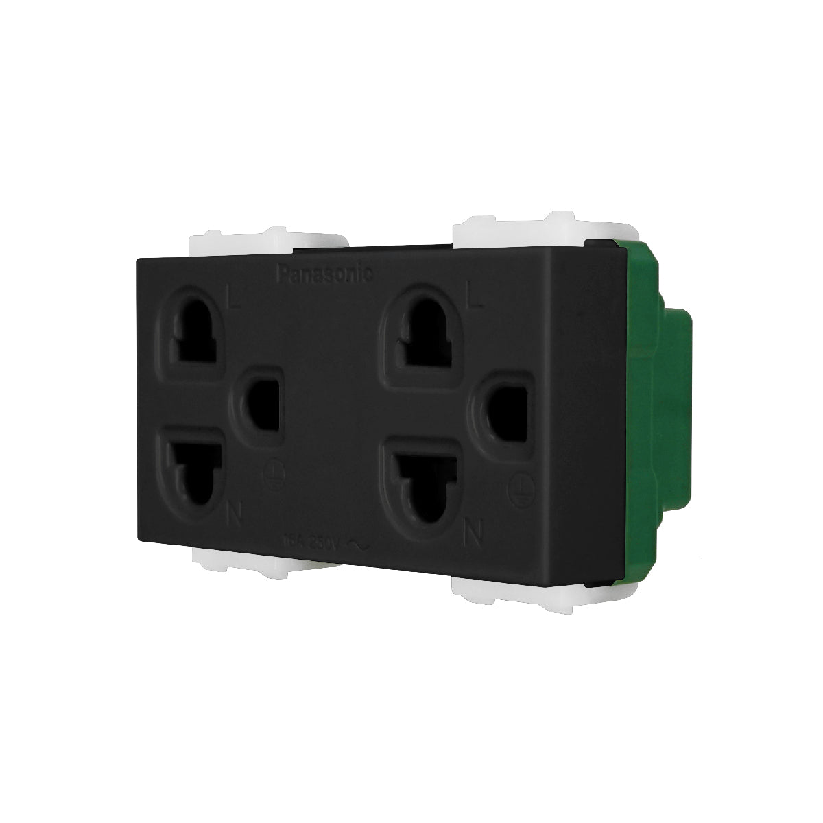 WEGN15829B เต้ารับคู่ เสียบขากลมแบน มีกราวด์ และม่านนิรภัย