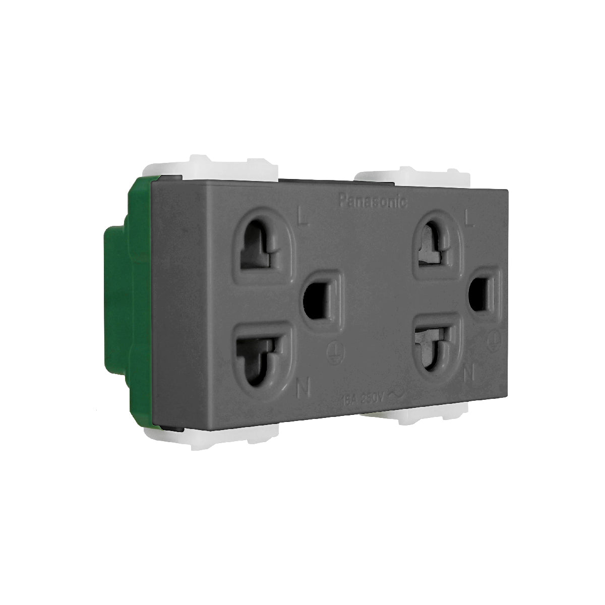 WEGN15829H เต้ารับคู่ เสียบขากลมแบน มีกราวด์ และม่านนิรภัย