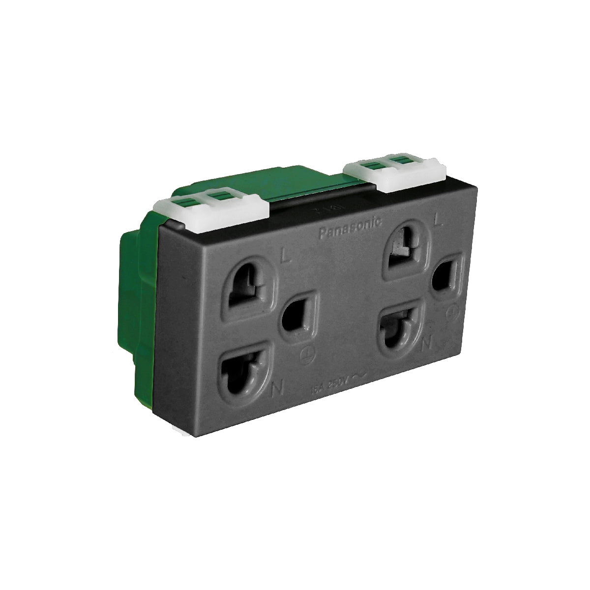 WEGN15829H เต้ารับคู่ เสียบขากลมแบน มีกราวด์ และม่านนิรภัย