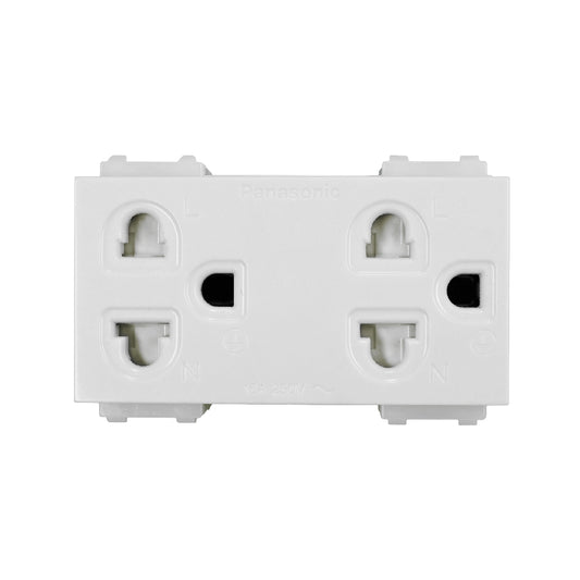 WEGN15829 เต้ารับคู่ เสียบขากลมแบน มีกราวด์ และม่านนิรภัย