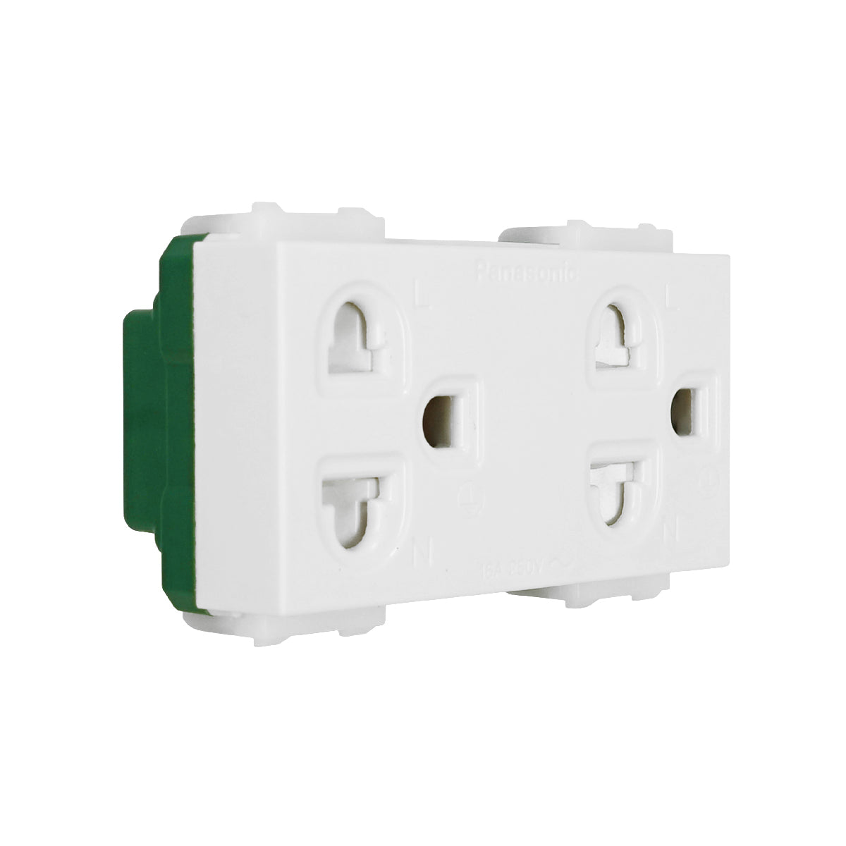 WEGN15829 เต้ารับคู่ เสียบขากลมแบน มีกราวด์ และม่านนิรภัย