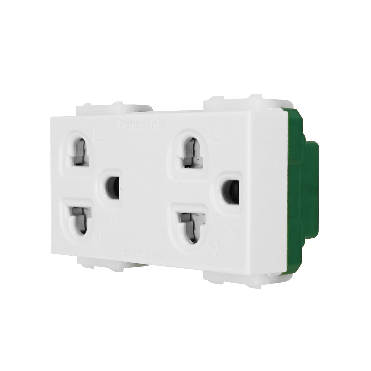 WEGN15829 เต้ารับคู่ เสียบขากลมแบน มีกราวด์ และม่านนิรภัย