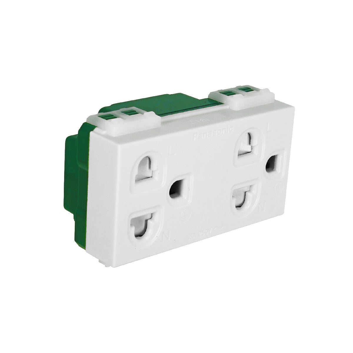 WEGN15829 เต้ารับคู่ เสียบขากลมแบน มีกราวด์ และม่านนิรภัย