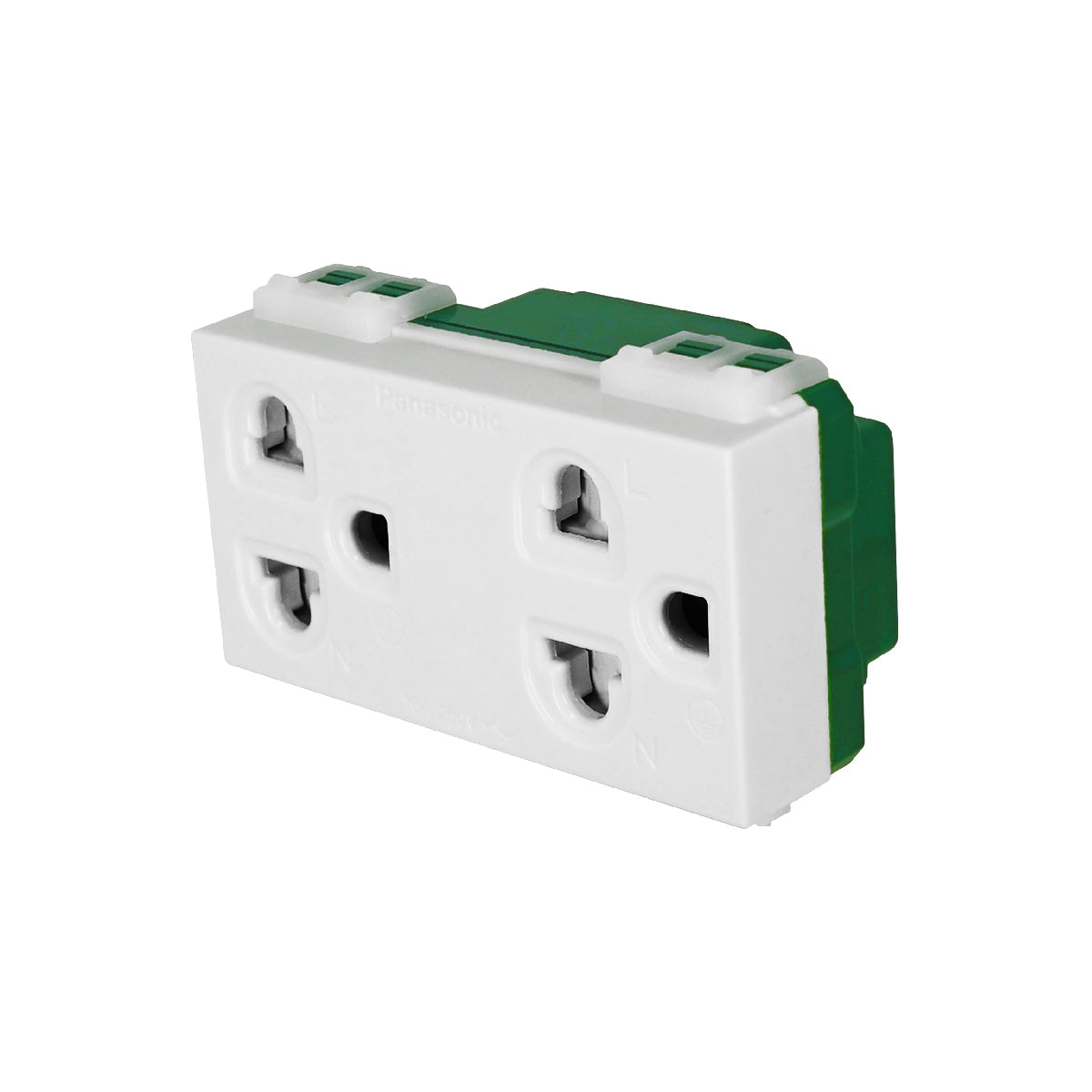 WEGN15829 เต้ารับคู่ เสียบขากลมแบน มีกราวด์ และม่านนิรภัย