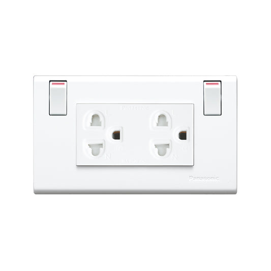 WEGP 1282 เต้ารับคู่ (ติดผนัง) เสียบขากลมแบน มีกราวด์และม่านนิรภัยพร้อมสวิตช์ควบคุม